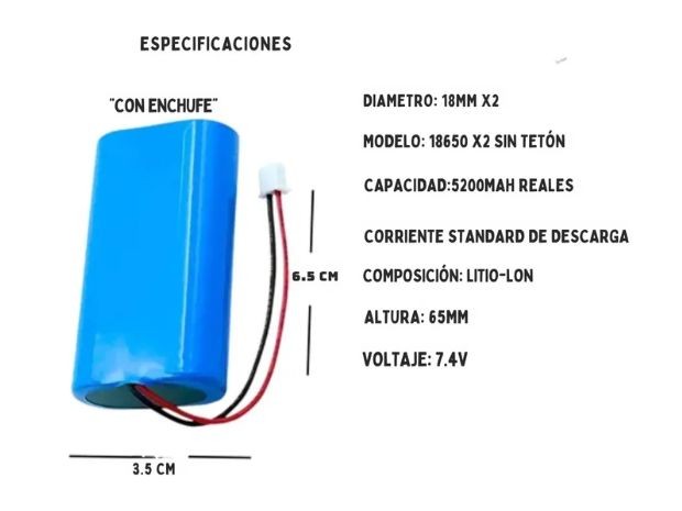 &uu BATERIA PILA RECARGABLES 18650 DOBLE 7,4V+ CONECTOR (929a)